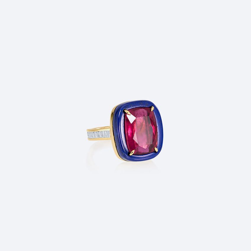 Rubellite Lapis Lazuli Ring