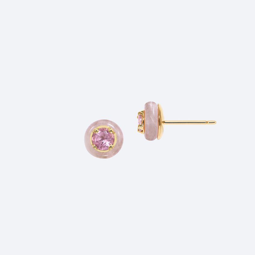 Frames Stud Pink Quartz  Earrings